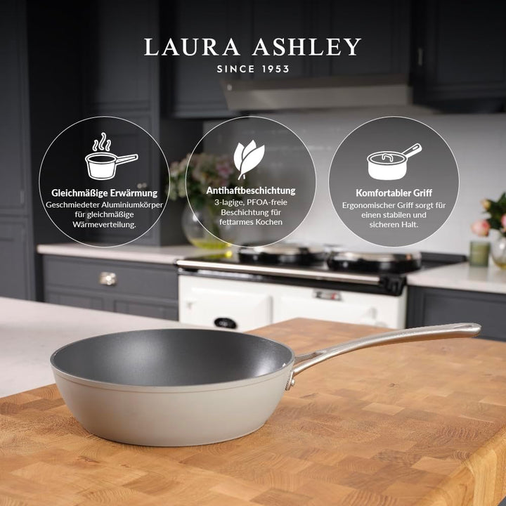 Laura Ashley Wokpfanne 30 cm Antihaftbeschichtet mit Multi-Herd- und Induktionskompatibilität – Stil