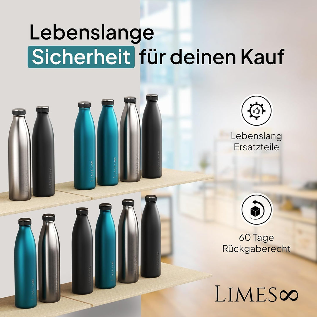 Limes 8 Thermosflasche Edelstahl 1L [HEIss &amp; KALT] - 5-fach vakuumisolierte Trinkflasche - auslaufsi