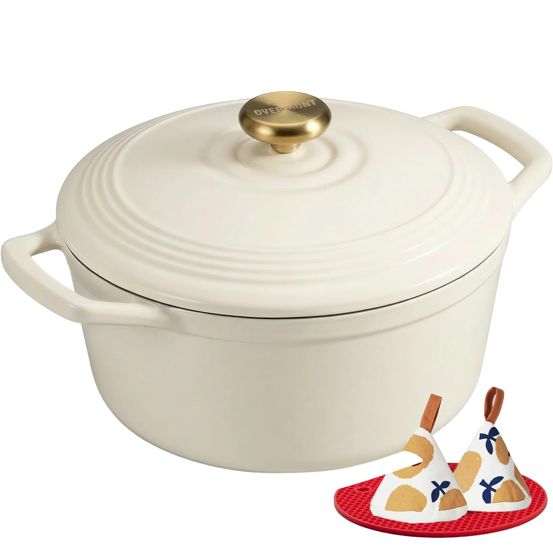 Overmont Bräter Emaille Gusseisen Topf - Schmortopf 26cm backofengeeignet - mit Deckel und Kochbuch