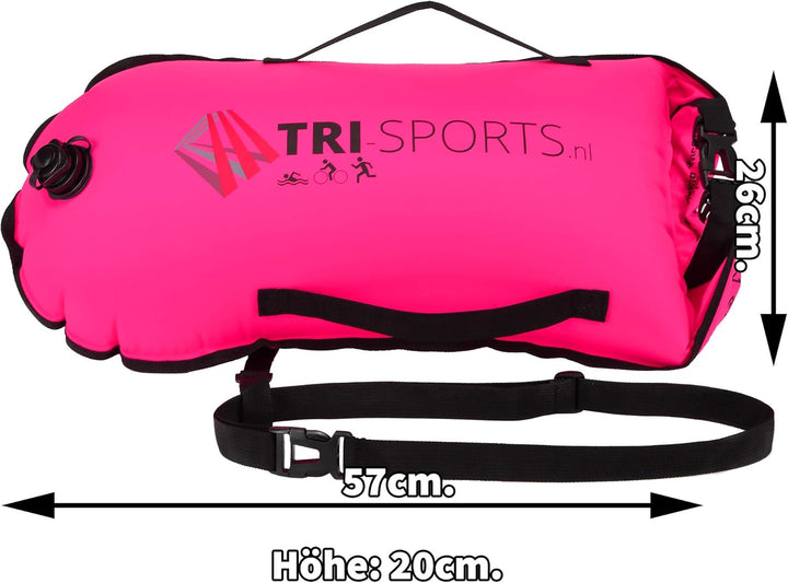 Tri-Sports - Rosa Schwimmboje für Freiwasserschwimmen. Sichtbar für Boote, sicher im Falle von Krämp