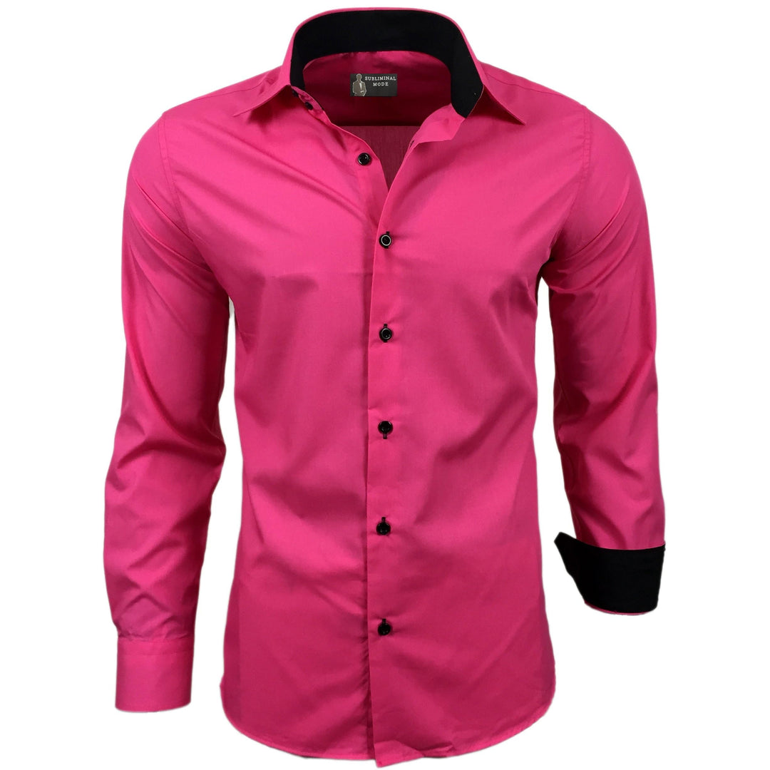 Subliminal Mode - Leicht zu bügeln, Herrenhemd, zweifarbig, einfarbig, Langarm, Slim Fit, Business,