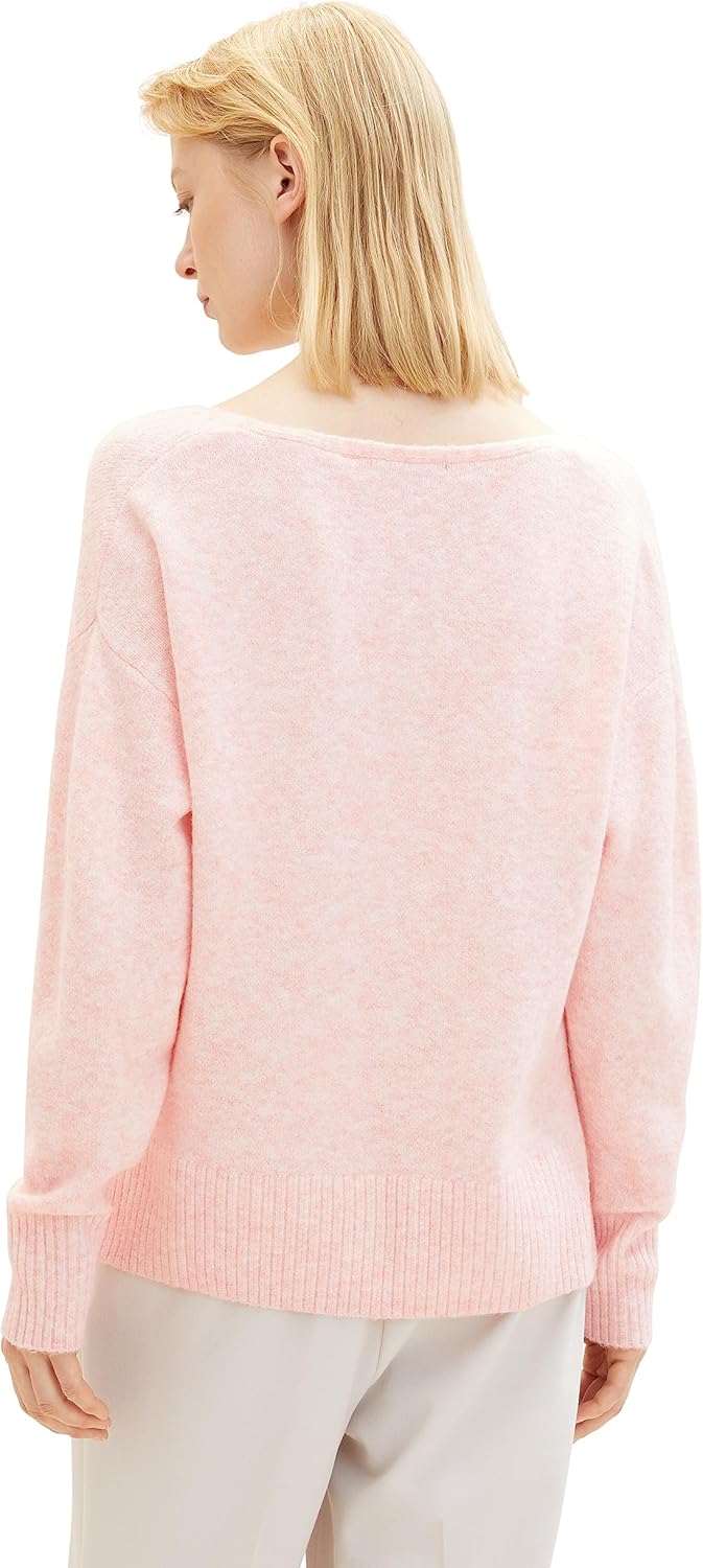 Tom Tailor Denim Damen 1038392 Basic Pullover mit V-Ausschnitt (1er Pack) M 32541 - Light English Ro