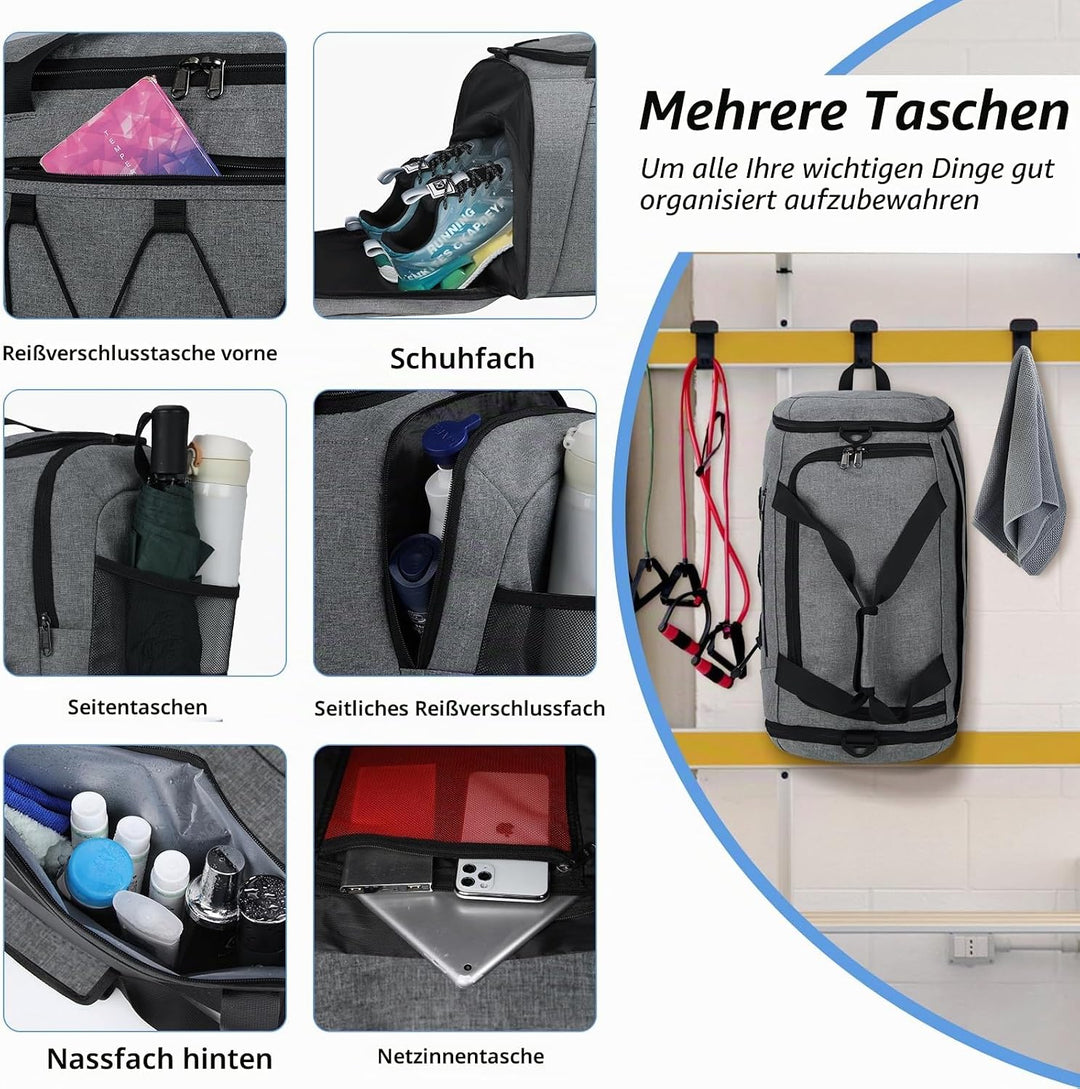 NUBILY Sporttasche Herren Damen mit Schuhfach Nassfach Wasserdicht Trainingstasche Schwimmtasche Gro