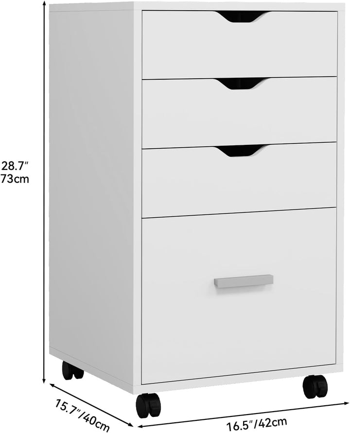 YITAHOME Rollcontainer mit 4 Schubladen, Mobiler Aktenschrank mit Rädern, Bürocontainer Schubladensc