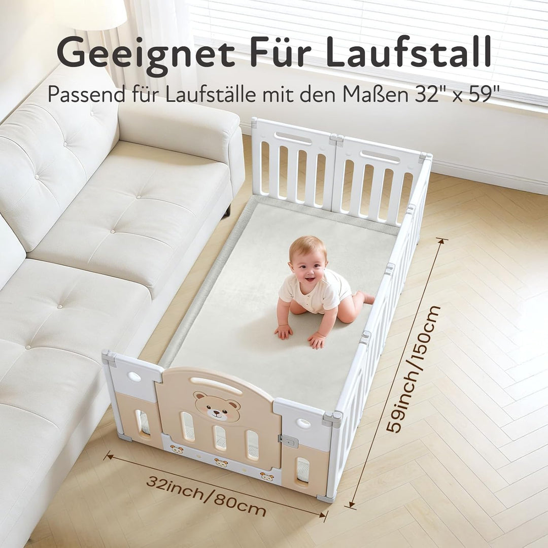 Treeboy Spielmatte Baby 80x150x2cm hellgrau – Teppich für Kinderzimmer mit hochwertigem Memory-Schau