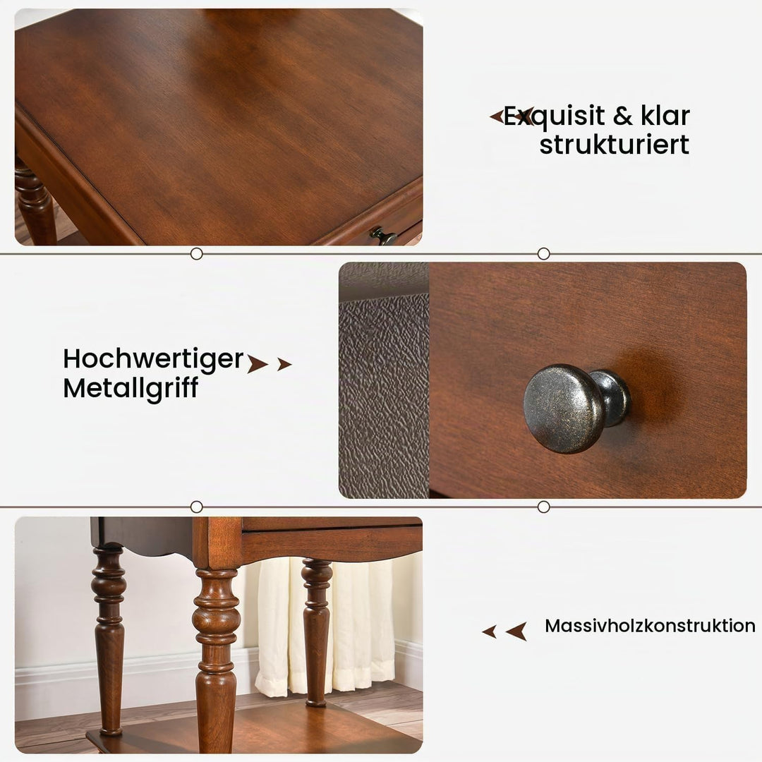 PADMA HOUSE Kleiner Beistelltisch mit Schublade und Ablagefläche, Massivholz Sofa Beistelltisch, Qua