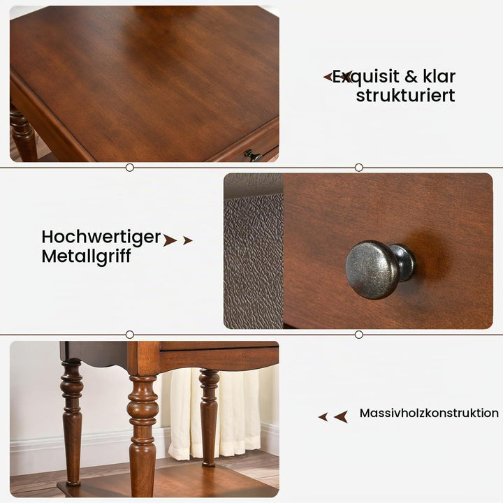 PADMA HOUSE Kleiner Beistelltisch mit Schublade und Ablagefläche, Massivholz Sofa Beistelltisch, Qua