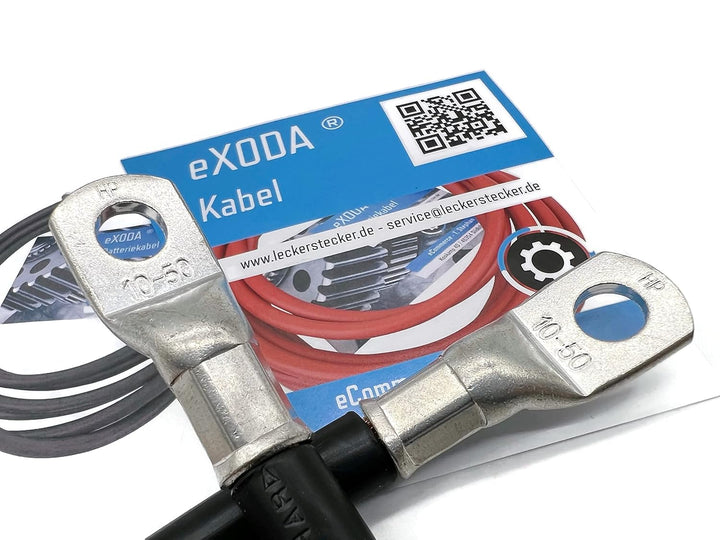 Exoda Hochleistungsbatteriekabel 50 mm² 50cm M10 Schwarz flexibles Kabel für Auto Boot Motorrad bis