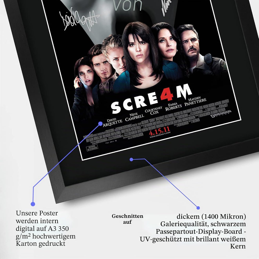 HWC Trading FR A3 Scream 4 Gifts Poster, signiertes Autogramm-Bild für Film-Erinnerungsstücke, gerah