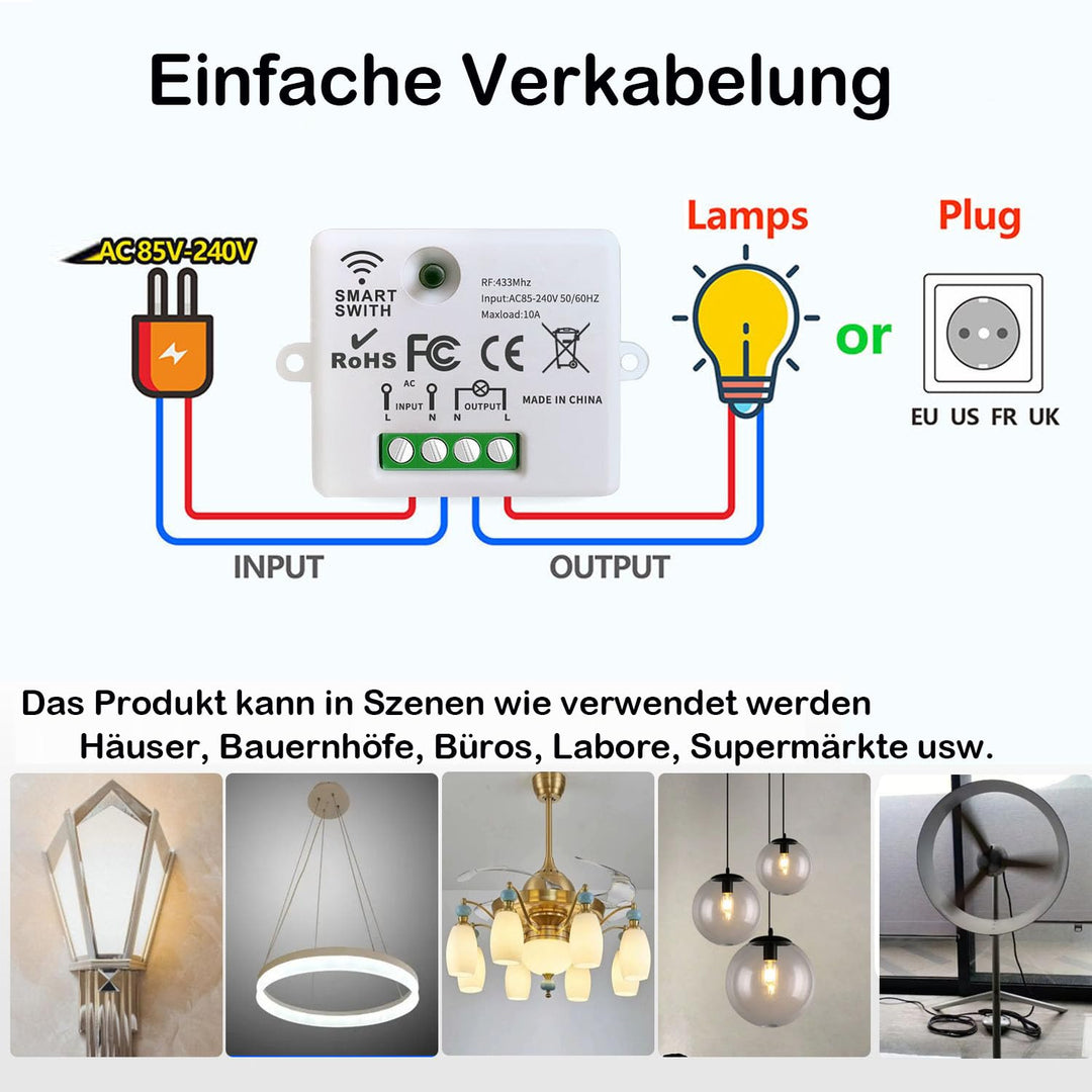 Kabelloses Lichtschalter Satz Funk, Mobiler Funksender Wandsender 2 in 1 Funkschalter Licht 100M Rei