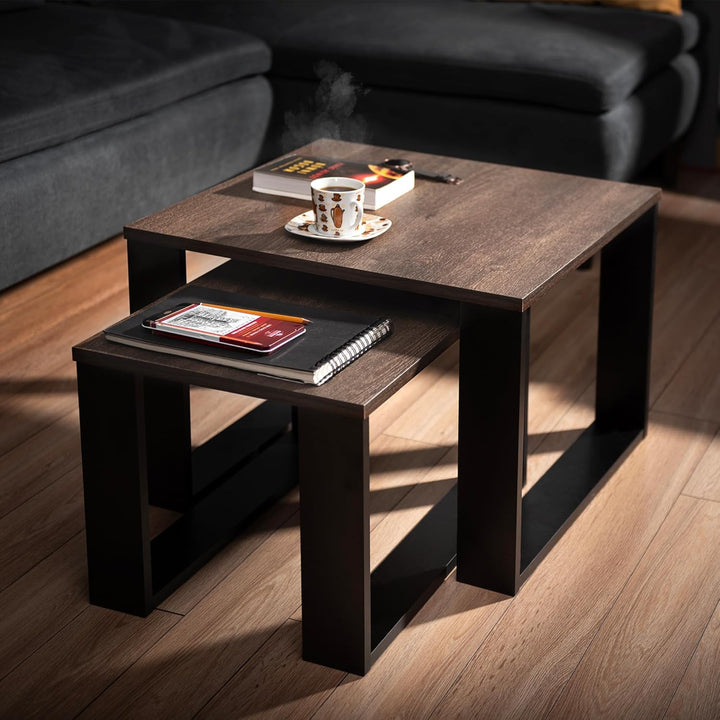 LEHMANN Wohnzimmertisch Holz, Couchtisch 2er Set in 2 Grössen, Beistelltisch Holz, Wohnzimmer Tisch