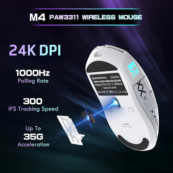 MAMBASNAKE M4 Ultra-Leichte Kabellose Gaming-Maus, 53g, PAW3311 Sensor, 24000 DPI, Tri-Mode Bluetoot