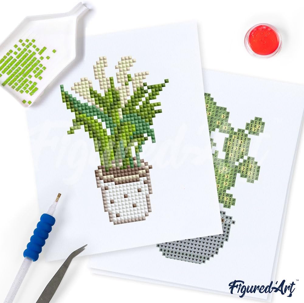 Figured'Art Mini Serie Diamond Painting Erwachsene - Pflanzen - Premium-Box mit 12 Stück 15x18 cm 5D