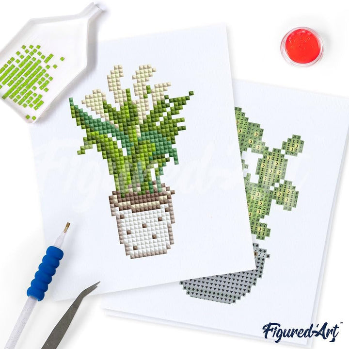Figured'Art Mini Serie Diamond Painting Erwachsene - Pflanzen - Premium-Box mit 12 Stück 15x18 cm 5D