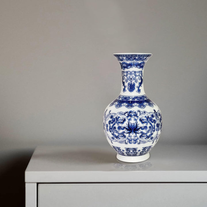 fanquare Kleine Blaue und Weisse Porzellan Vase, Chinesische Vasen Deko, Traditionelle Keramik Blume