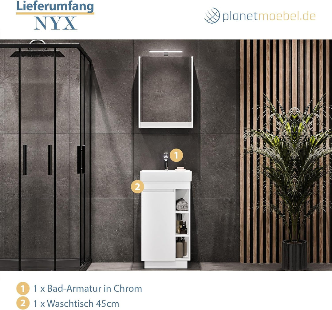 Planetmöbel Nyx Badmöbel Set 2-teilig Waschtisch mit Unterschrank 45 x 85,9 x 42 cm weiss, Waschtisc