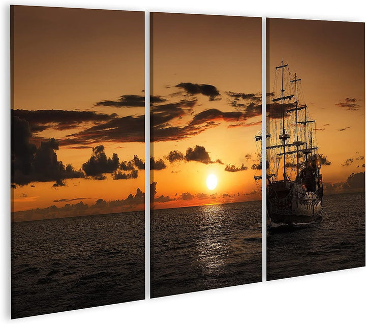 islandburner Bild auf Leinwand Piratenschiff Offenes Meer Sonnenuntergang Bilder Wandbilder Poster L