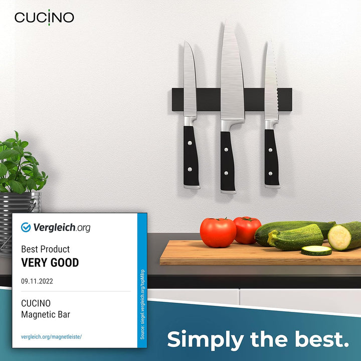 Cucino Magnetleiste Messer mit extra starkem Magnet - Vergleichssieger 2022 - Einfache Montage mit 3