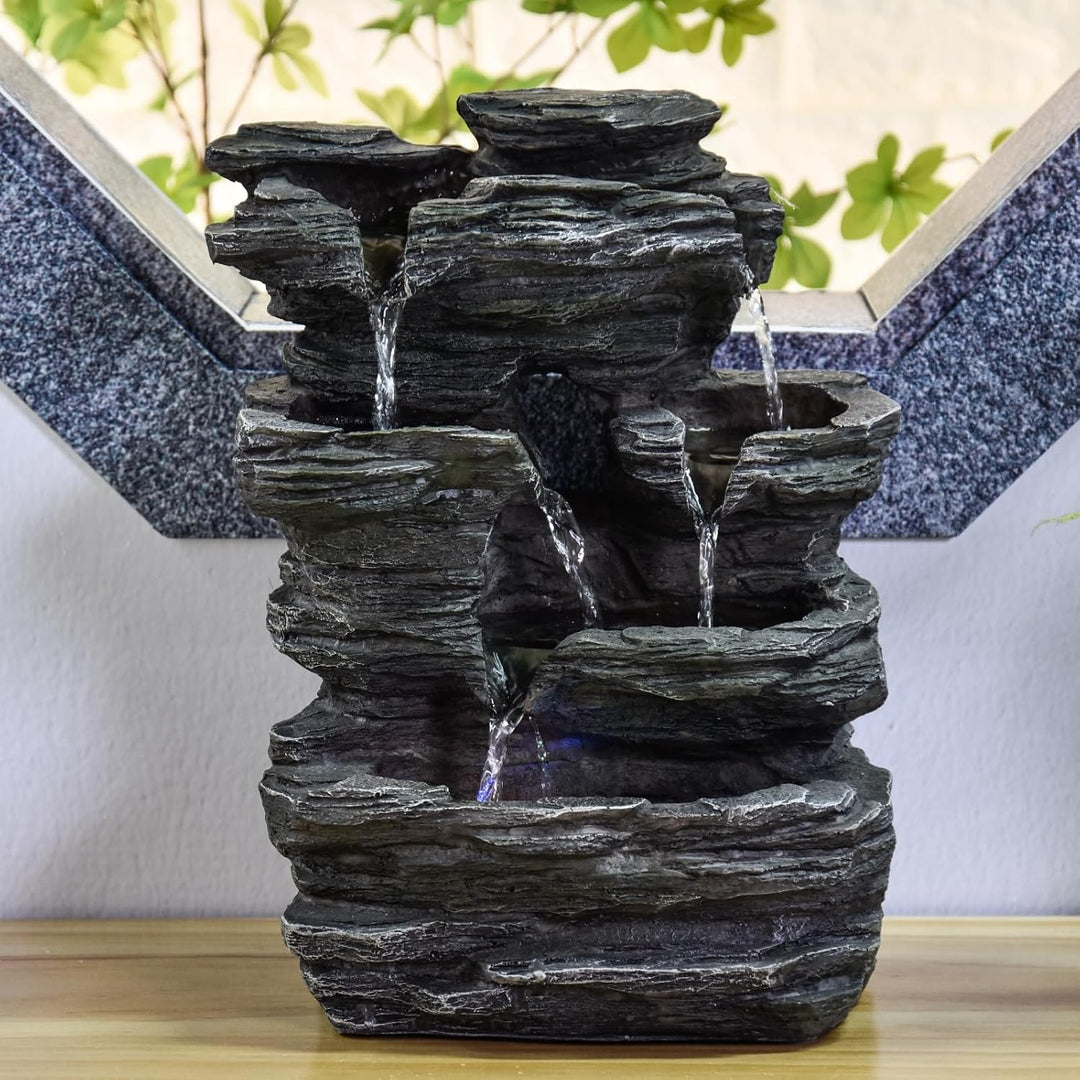 Zen'Light Innenbrunnen Naturkaskade Effekt Stein Buntes Licht, Geschenkidee, grosses bewegendes Inne