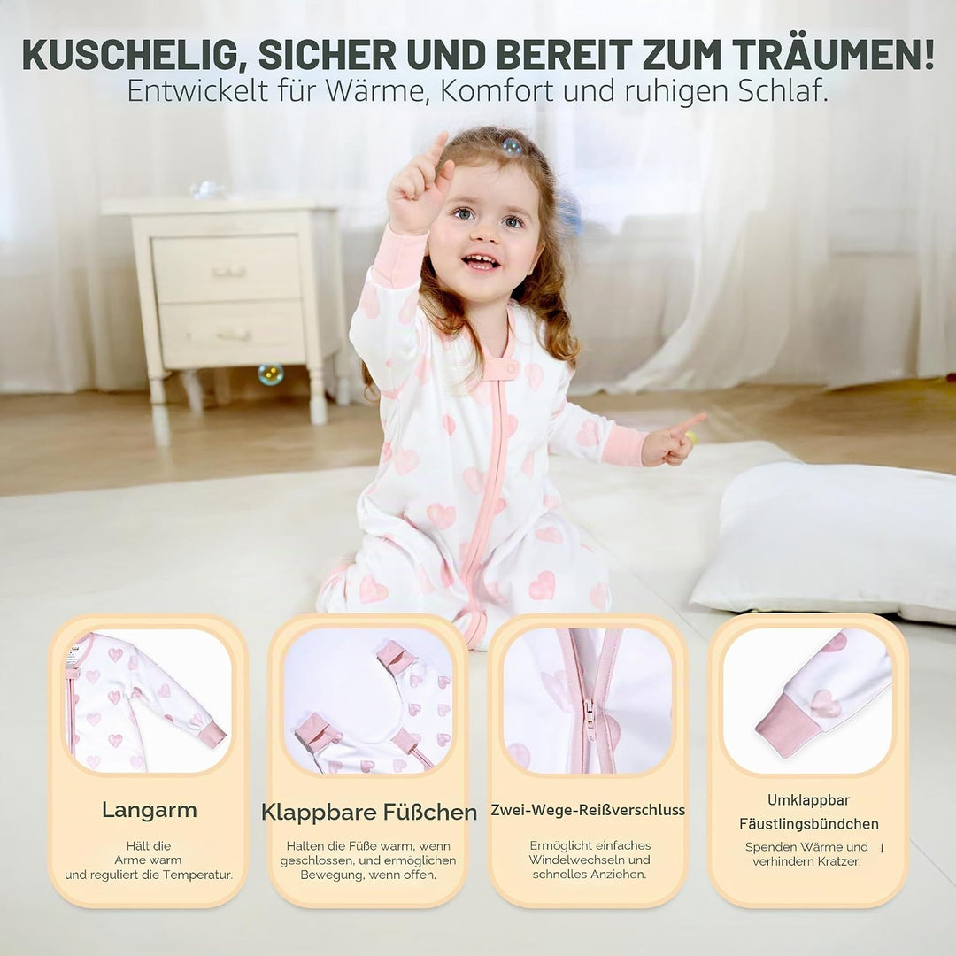 Mama Cheetah Toddler Schlafsack mit Füssen, Long Sleeve 0,5 TOG Bio-Baumwolle Baby Schlafsack mit Be