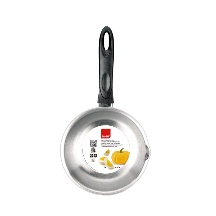 IBILI Stielkasserolle Clásica gewölbt 16 cm aus Edelstahl/Kunststoff, Silber/schwarz, 16 cm