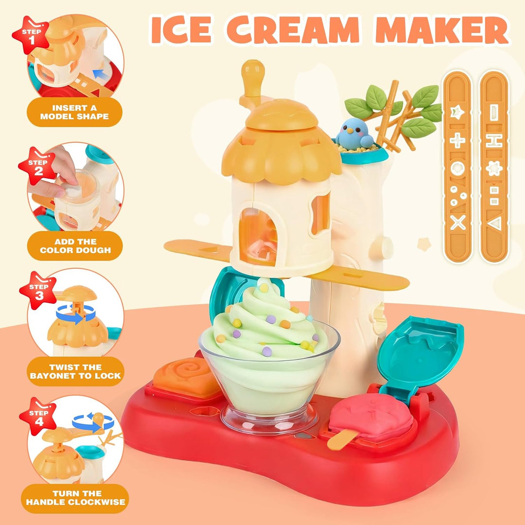 Dreamon 3 in 1 Knete Dough Set für Kinder - Spielküche Zubehör ab 3 4 5 Jahre, Knete Eismaschine Kne