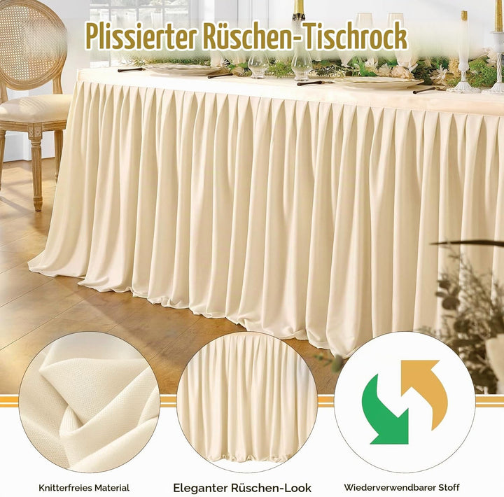 183cm Elfenbein Polyester Tischröcke für Rechteck Tische, Faltenfreie Rüschen Falten Tuch Tutu Tisch