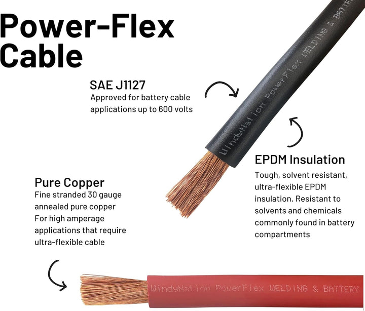 Wni Kupferkabel, 1/0 Gauge, 12,2 m schwarz, 12,2 m rot, 1/0 AWG, ultraflexibel, Kupferdraht hergeste