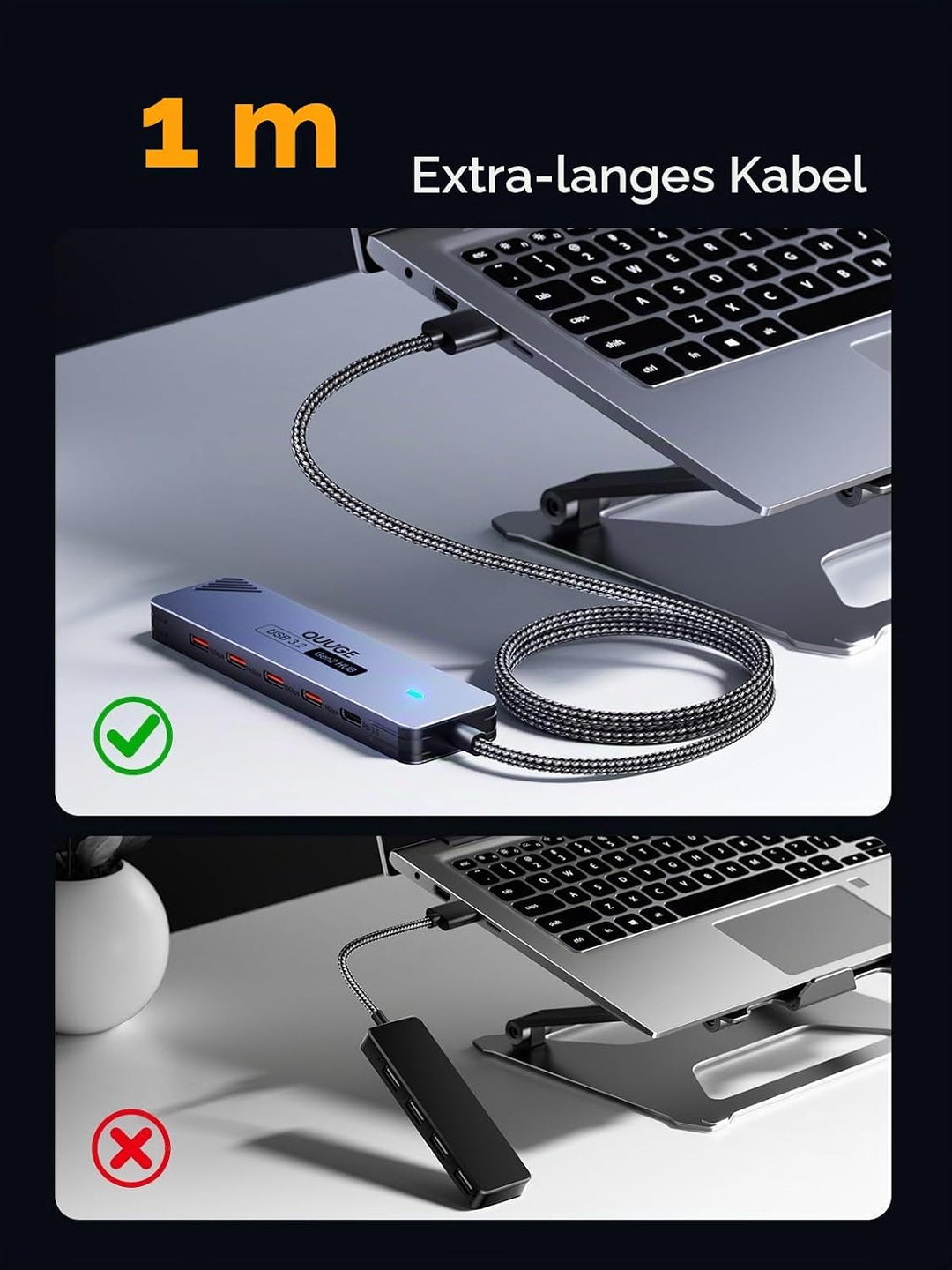 QUUGE USB C Hub 10 Gbps, PD100W, 4 USB 3.2 Datenports USB Splitter, Multiport Adapter USB Verteiler