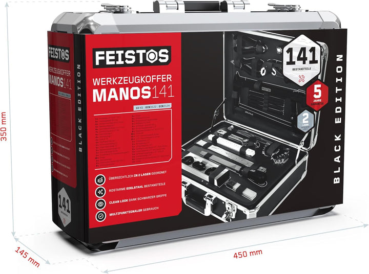 Werkzeugkoffer Manos 141 | Bestückt mit 141 hochwertigen Werkzeugen | Robuster Stahlkoffer mit Metal