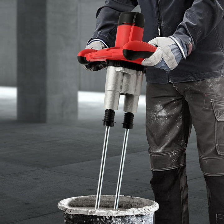 1800W Elektrischer Farb-Mörtelrührer Betonrührer Handmischer mit 2 Mischstäbe, 6 Geschwindigkeits Mö