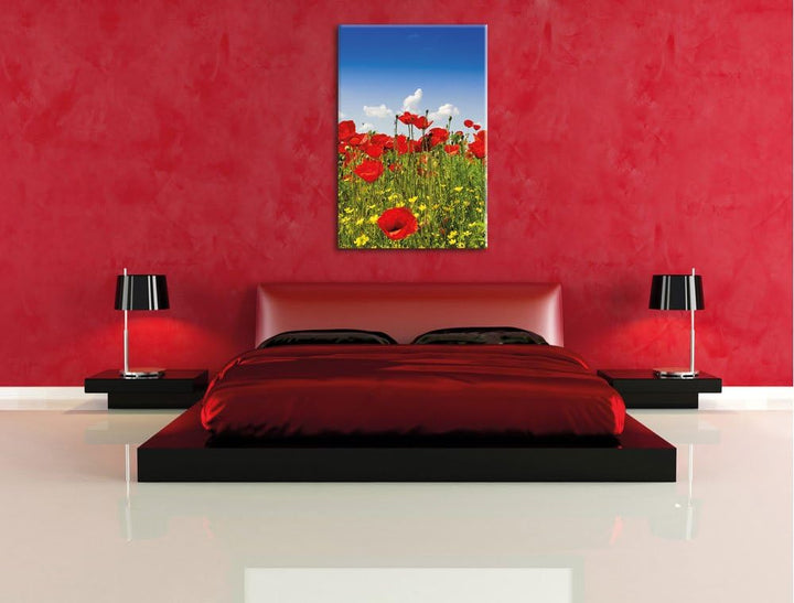 Pixxprint Mohnwiese, Format: 100x70 auf Leinwand, XXL riesige Bilder fertig gerahmt mit Keilrahmen,