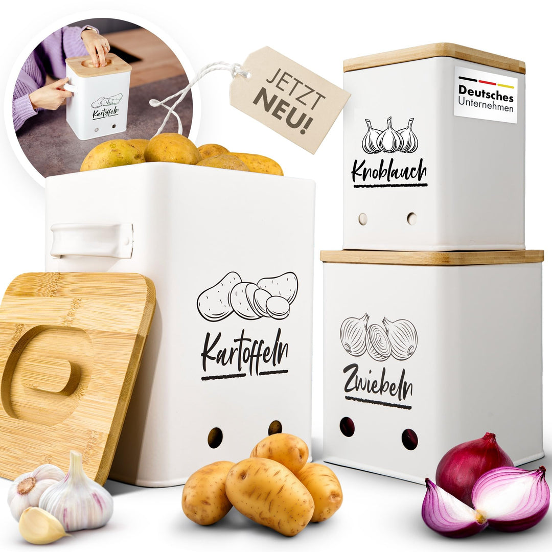 Kartoffel Aufbewahrungsbox [3er Set] - Ein echter Hingucker in deiner Küche! - Schaffe Ordnung mit d