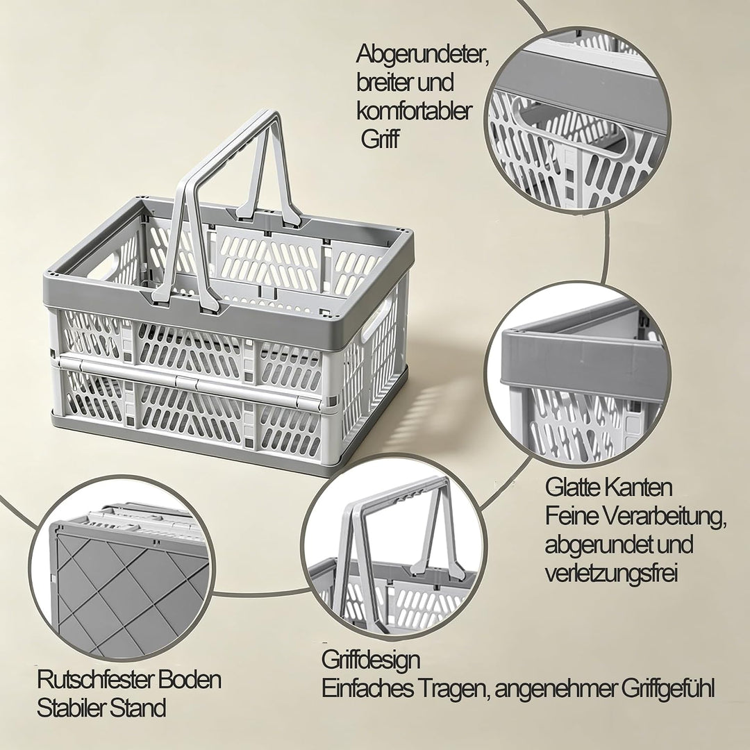 Klappbox mit Griff, 42.5*33*24cm Faltbarer Einkaufskorb, Plastik Tragbarer Klappkiste, Klappkorb für