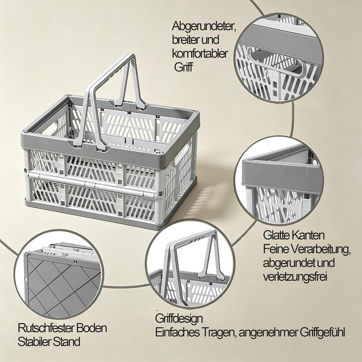 Klappbox mit Griff, 42.5*33*24cm Faltbarer Einkaufskorb, Plastik Tragbarer Klappkiste, Klappkorb für