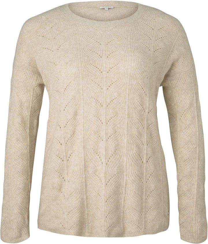 TOM TAILOR My True ME Damen Pullover & Strickjacken Pullover mit Zopfstrickmuster Sand Dune Melange,