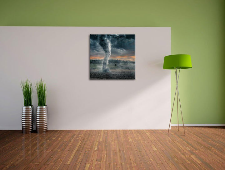 Pixxprint Schwarzer Tornado auf dem Feld als Leinwandbild/Grösse: 70x70 cm/Wandbild/Kunstdruck/ferti
