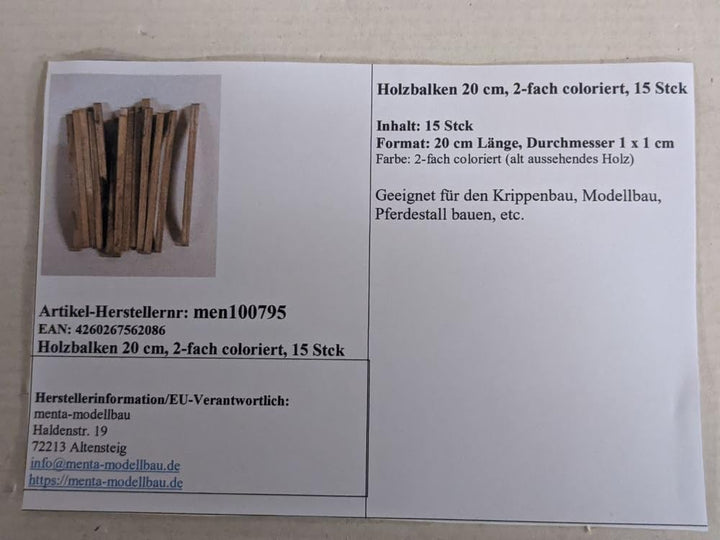menta-modellbau Holzbalken 20 cm, 2-Fach coloriert, 15 Stck, Krippenbau