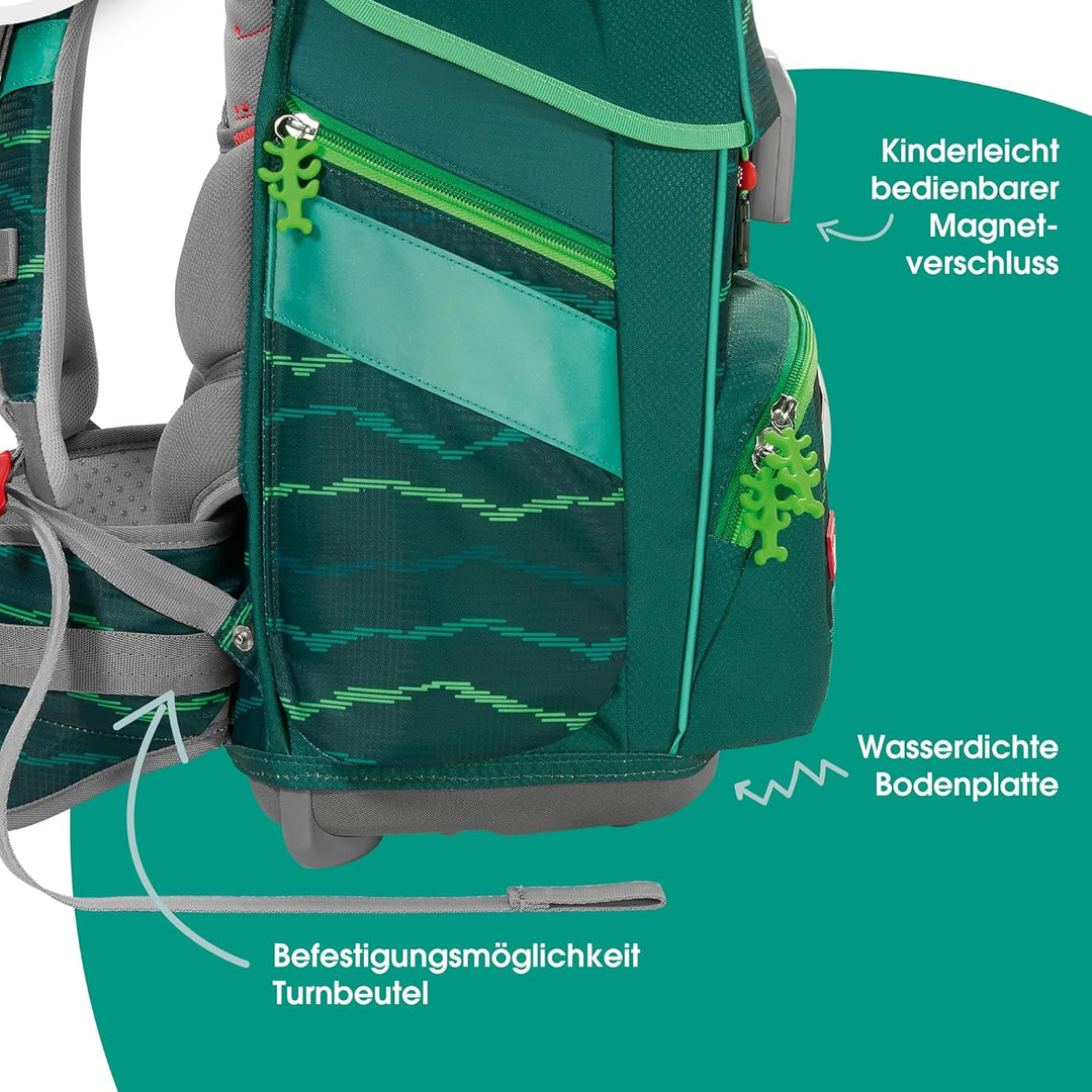 Step by Step Schulranzen-Set SPACE „Soccer Star“ 5-teilig, grün, ergonomischer Tornister mit Reflekt
