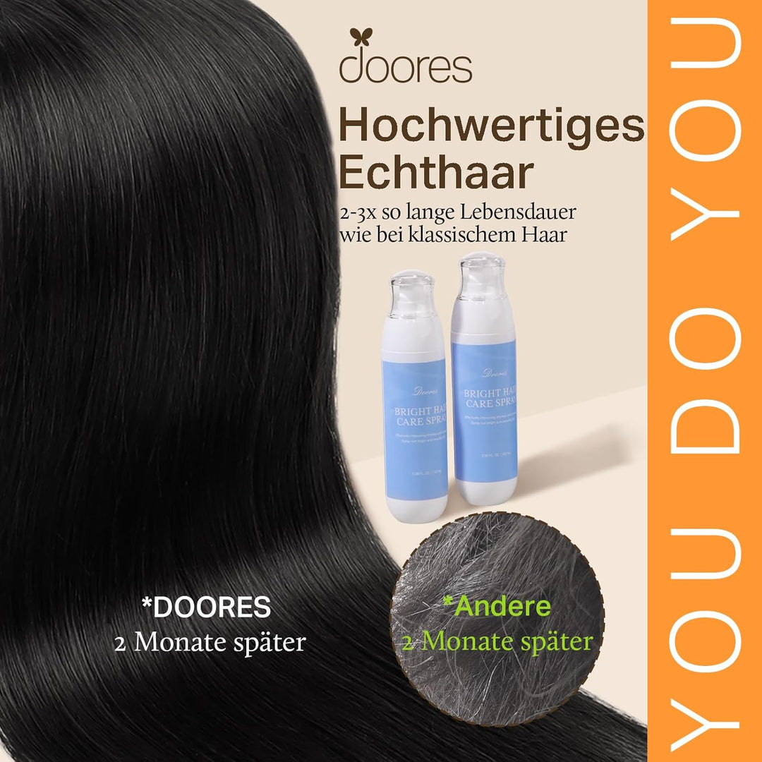 DOORES Clip in Extensions Echthaar, Tief Schwarz 30cm 12 Zoll 7 Stück 80g Echthaar Extensions Clip G