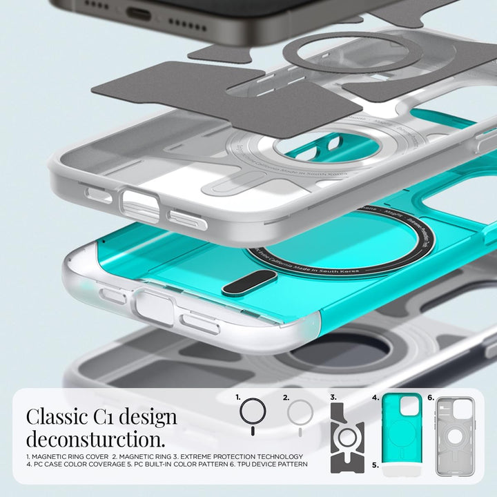 Spigen Classic C1 MagFit Hülle Kompatibel mit iPhone 15 Pro Kompatibel mit MagSafe -Bondi Blue, Bond
