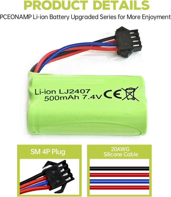 2PCS 7.4V 500mAh SM-4P Plug Lithium Akku für EC16 DE85 RC Boot/Schiffsmodell/Automodell