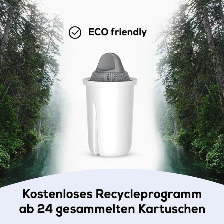 GLAS-Wasserfilter PearlCo (rot) mit 3 Protect+ classic Filterkartuschen (f. hartes Wasser) - Made in
