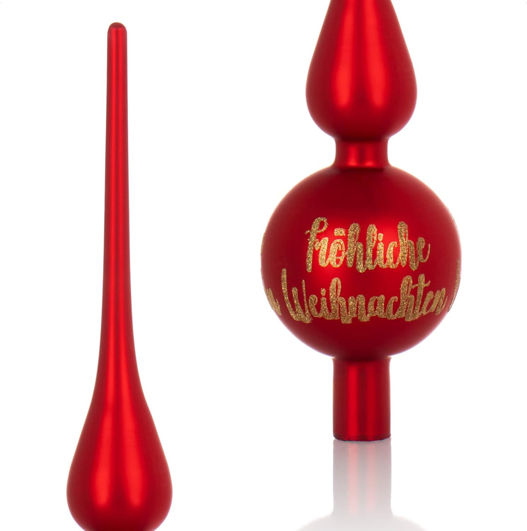 com-four® Weihnachtsbaumspitze mit Schriftzug - Christbaumspitze aus echtem Glas für Weihnachten - T