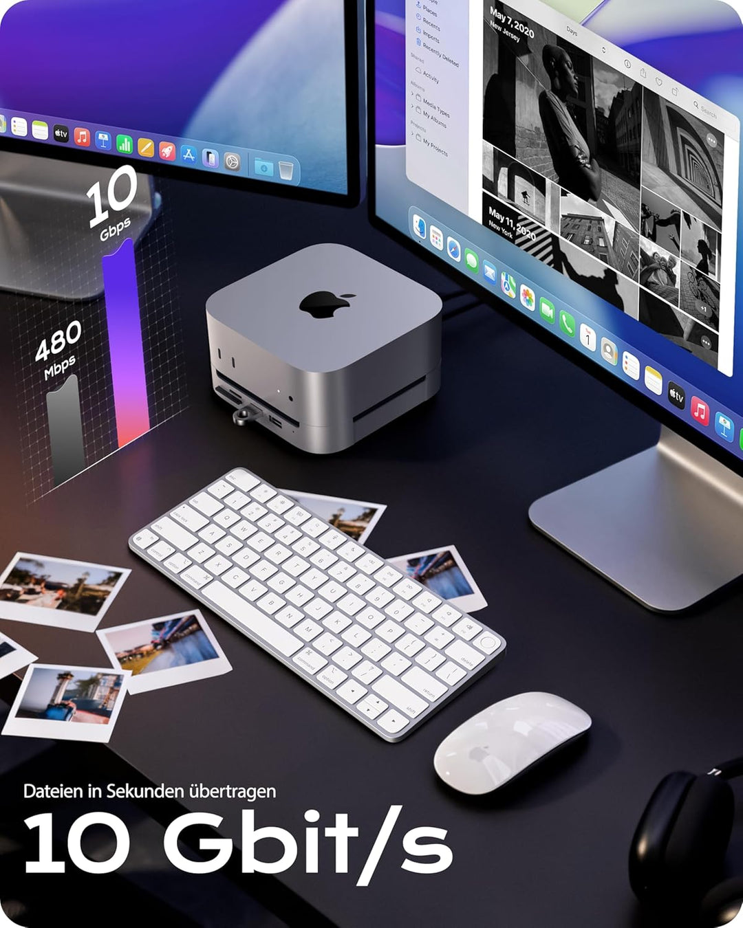 Stouchi Mac mini M4 Dock mit 8TB NVMe/SATA SSD-Gehäuse, 2X USB-A 10 Gbit/s, 4K HDMI, SD/TF-Slot, 2X