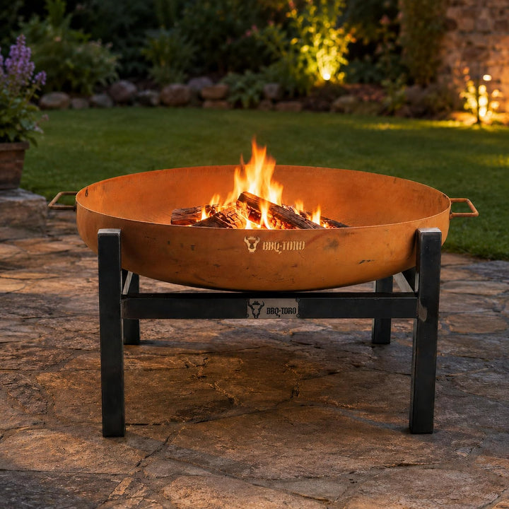 BBQ-Toro Karbonstahl Feuerschalen Gestell für Ø 80 cm Feuerschalen | Quadratisch | Antik-Rost-Optik