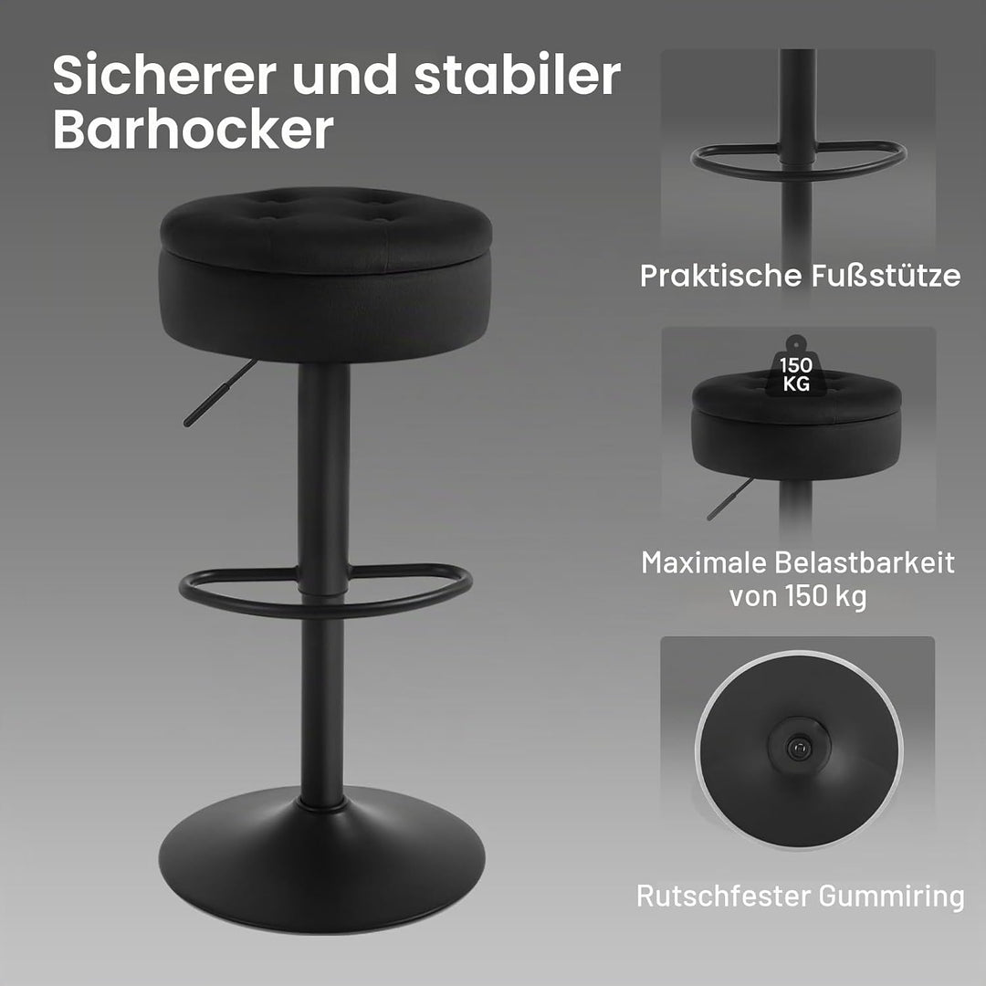 WOLTU Barhocker 2er Set, Sitzhocker mit Stauraum, Hocker höhenverstellbar 360° drehbar, Drehhocker f