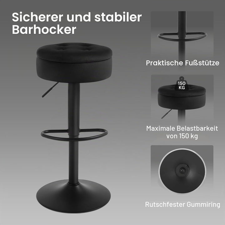 WOLTU Barhocker 2er Set, Sitzhocker mit Stauraum, Hocker höhenverstellbar 360° drehbar, Drehhocker f