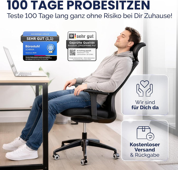 SCHEKKA® Bürostuhl Ergonomisch Testsieger - Besonders individuell Einstellbarer Schreibtischstuhl mi
