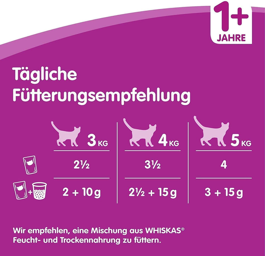 Whiskas 1 + Katzenfutter Ragout – Geflügel-Auswahl in Gelee – Abwechslungsreicher Geschmack durch ve